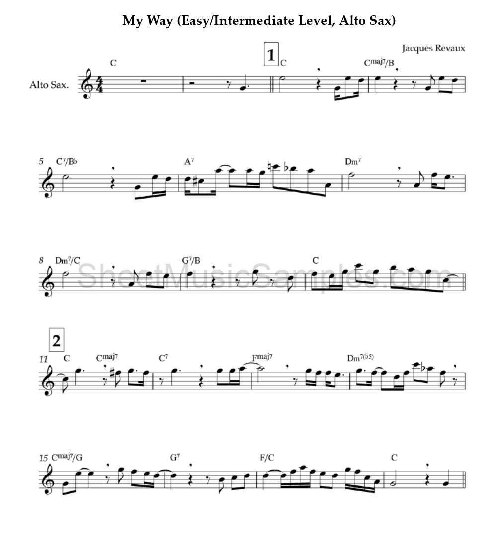 My Way (Easy/Intermediate Level, Alto Sax)