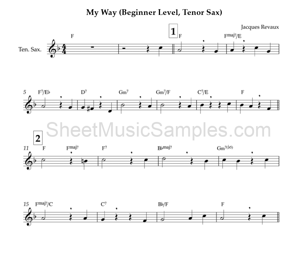 My Way (Beginner Level, Tenor Sax)