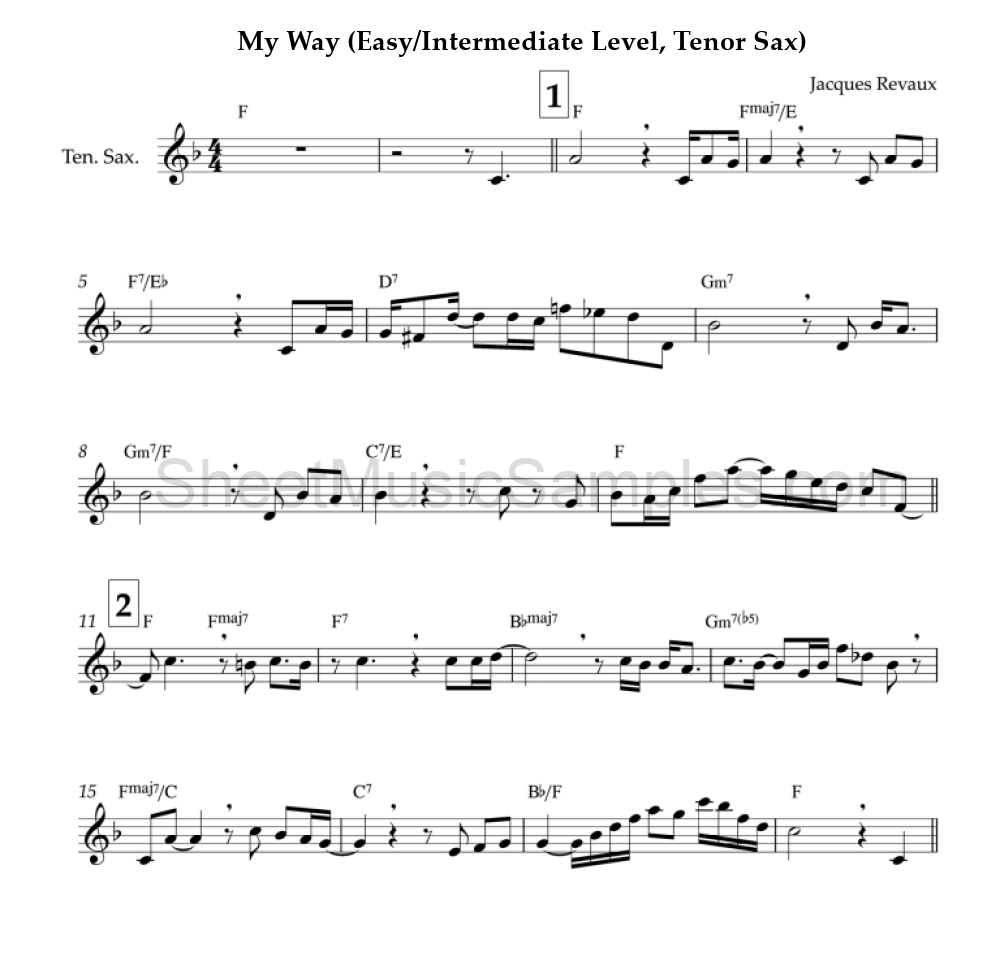 My Way (Easy/Intermediate Level, Tenor Sax)