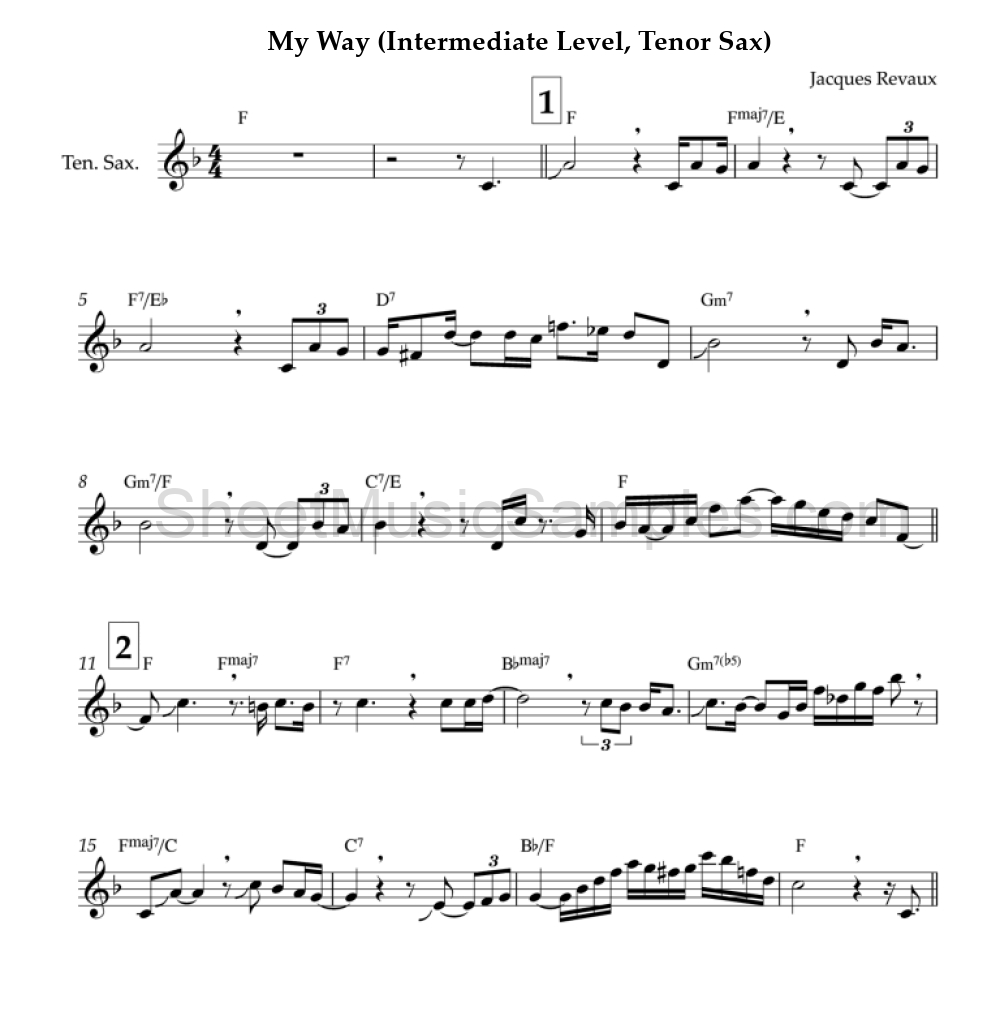 My Way (Intermediate Level, Tenor Sax)