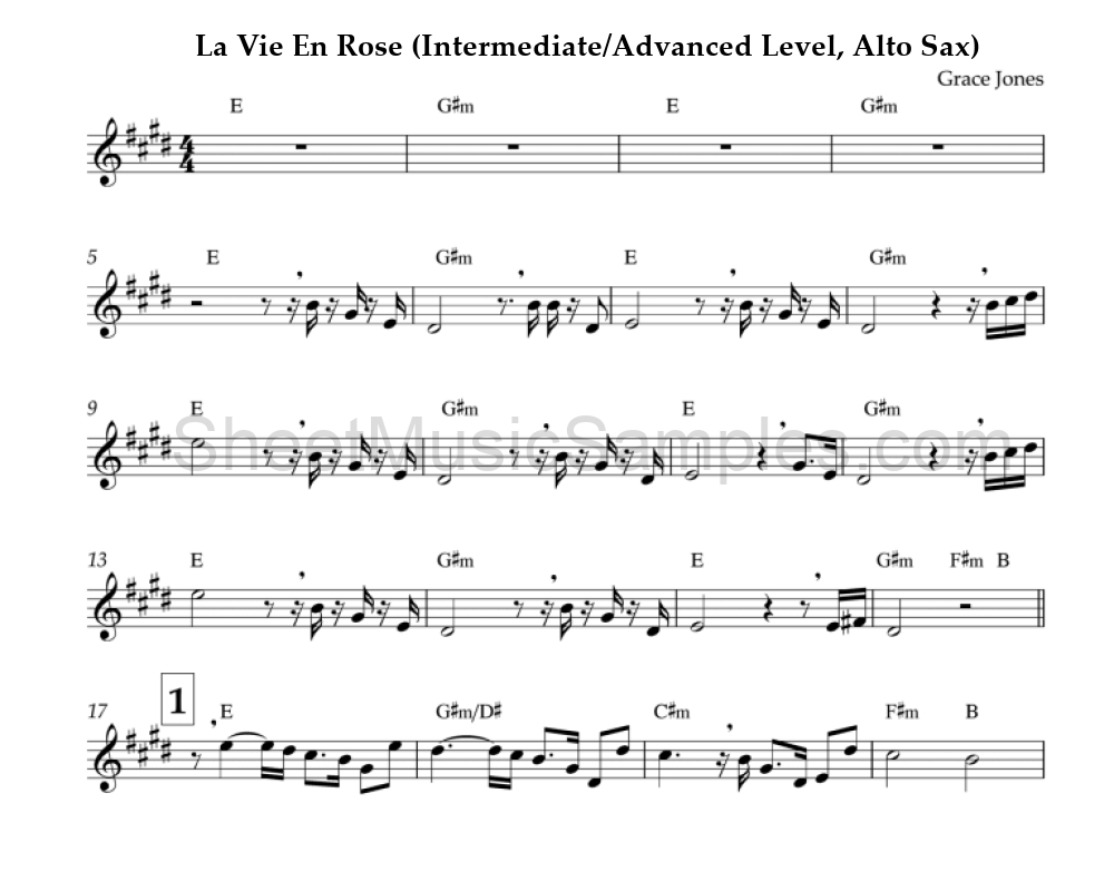 La Vie En Rose (Intermediate/Advanced Level, Alto Sax)