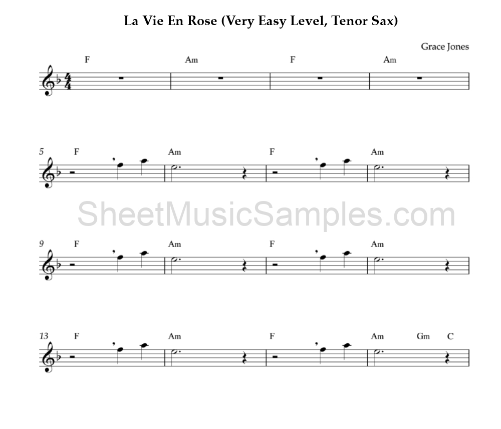 La Vie En Rose (Very Easy Level, Tenor Sax)