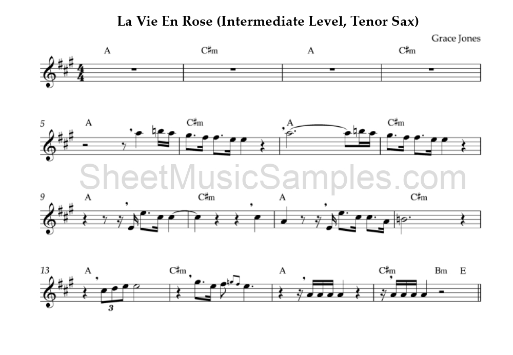 La Vie En Rose (Intermediate Level, Tenor Sax)