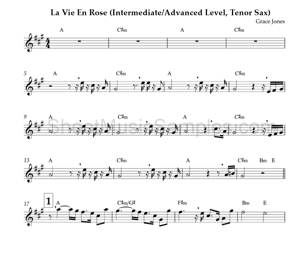 La Vie En Rose (Intermediate/Advanced Level, Tenor Sax)