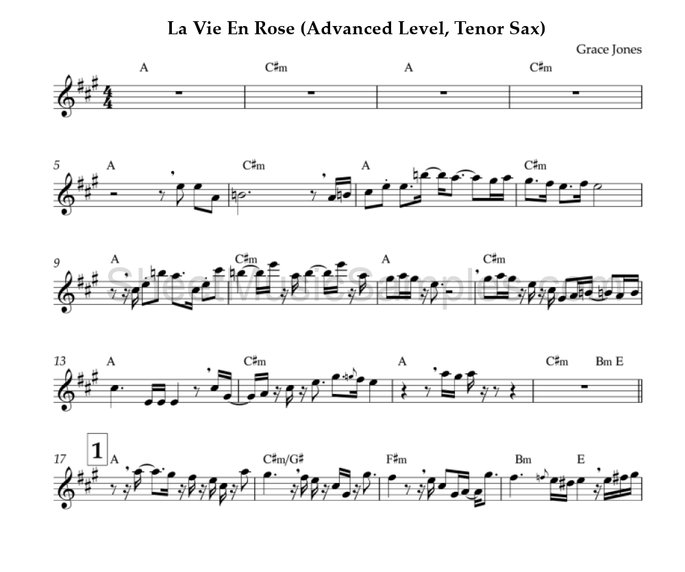 La Vie En Rose (Advanced Level, Tenor Sax)