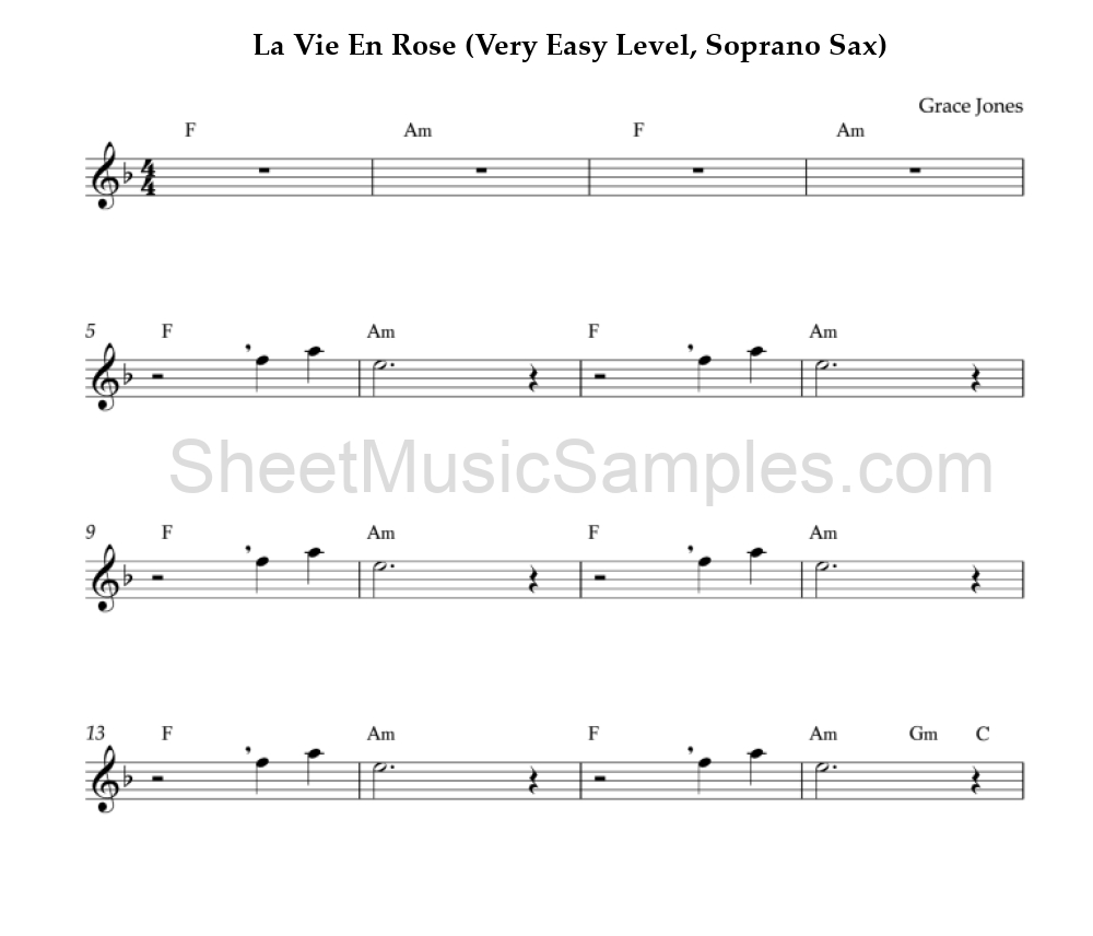 La Vie En Rose (Very Easy Level, Soprano Sax)