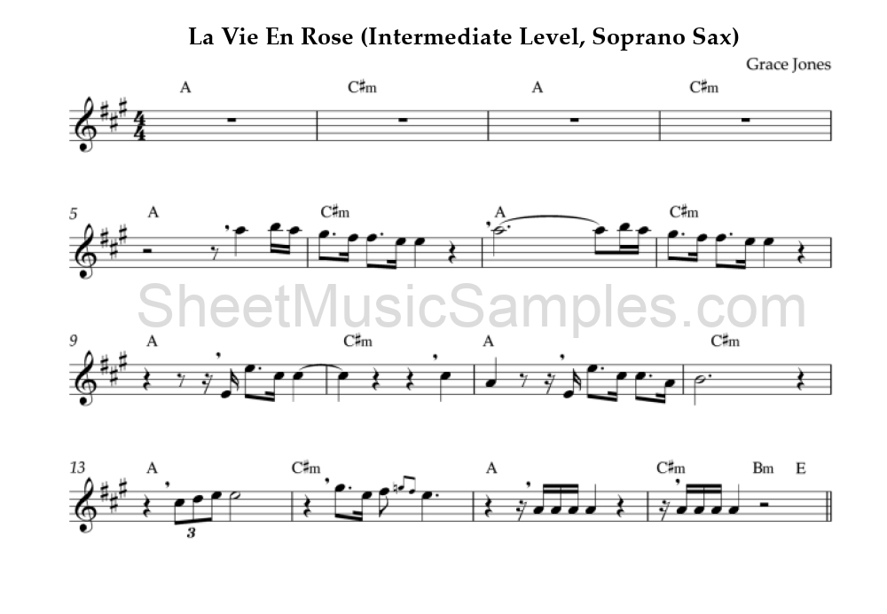 La Vie En Rose (Intermediate Level, Soprano Sax)