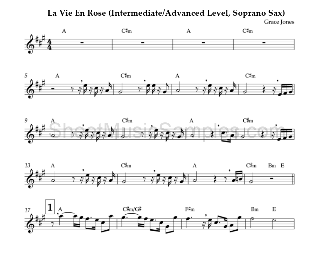 La Vie En Rose (Intermediate/Advanced Level, Soprano Sax)