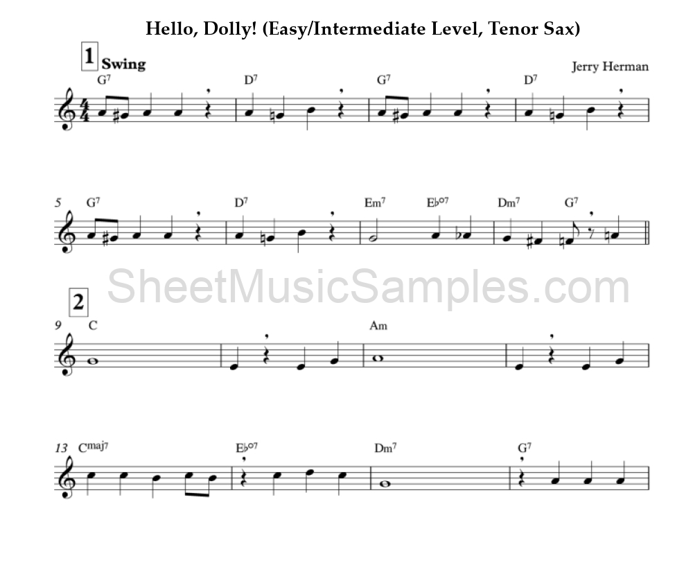 Hello, Dolly! (Easy/Intermediate Level, Tenor Sax)