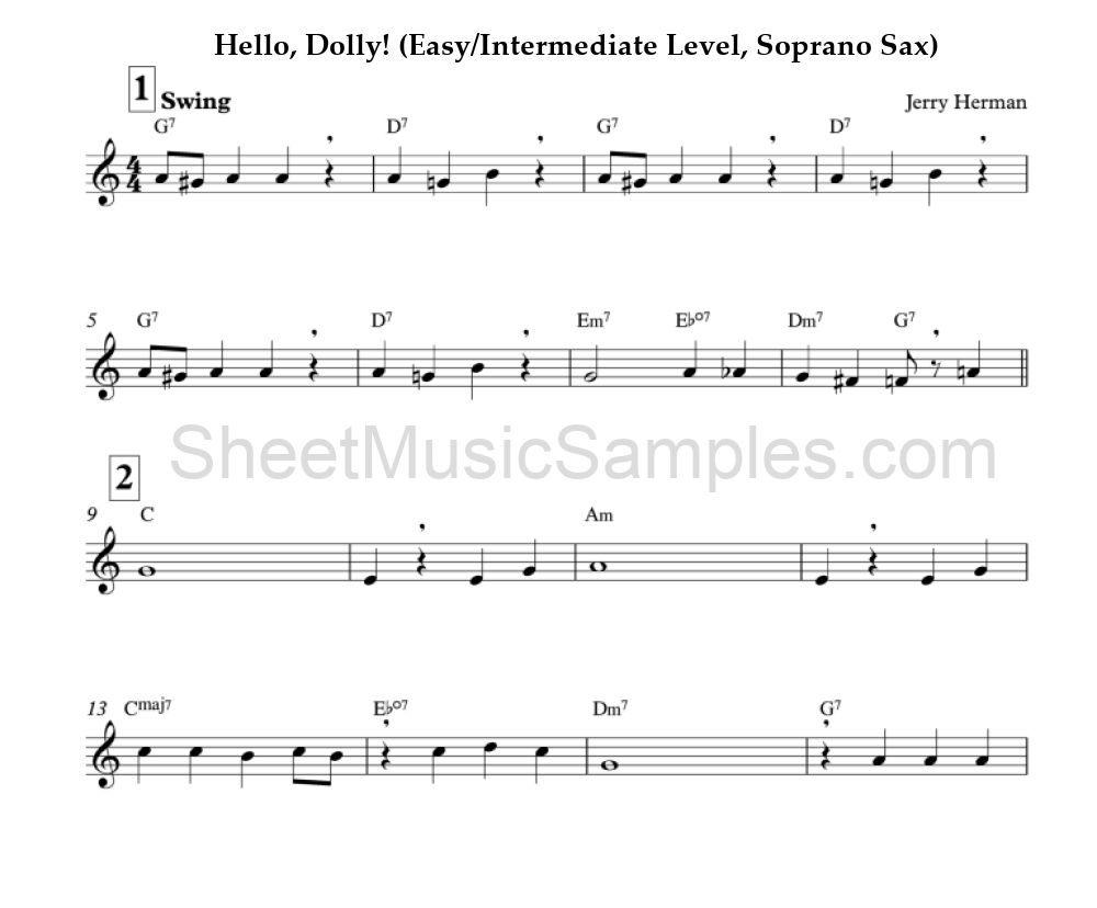 Hello, Dolly! (Easy/Intermediate Level, Soprano Sax)