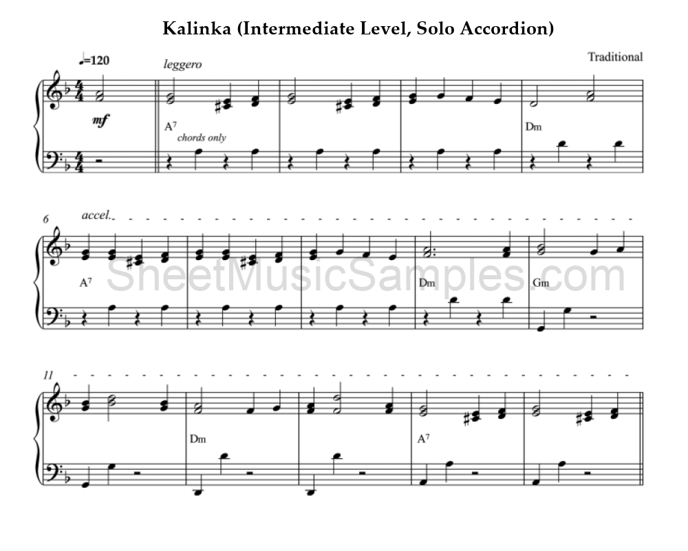 Kalinka (Intermediate Level, Solo Accordion)