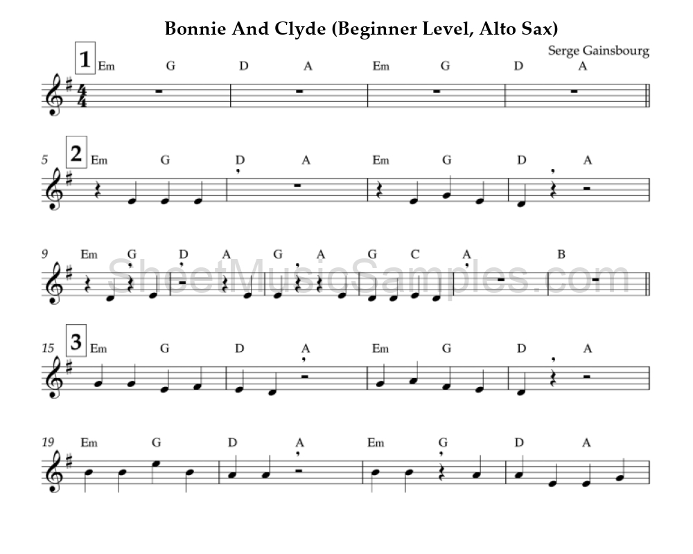 Bonnie And Clyde (Beginner Level, Alto Sax)