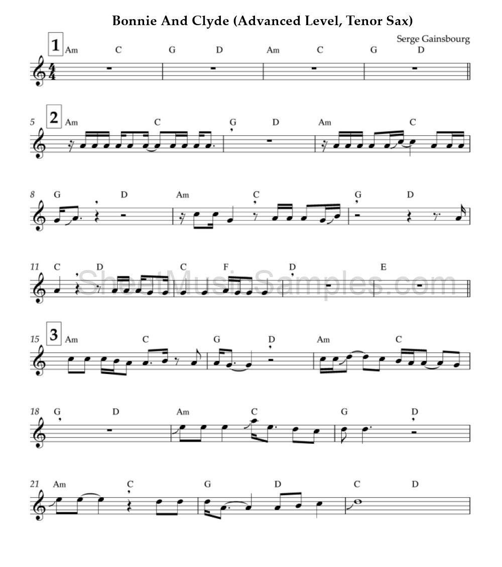 Bonnie And Clyde (Advanced Level, Tenor Sax)