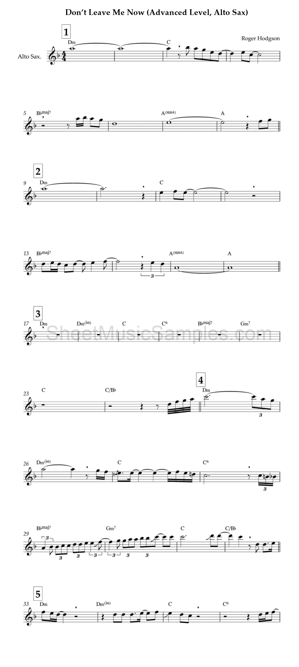 Don’t Leave Me Now (Advanced Level, Alto Sax)