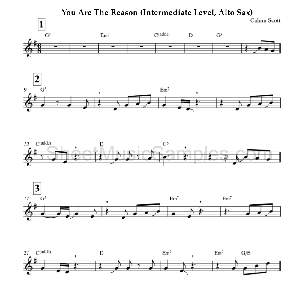 You Are The Reason (Intermediate Level, Alto Sax)