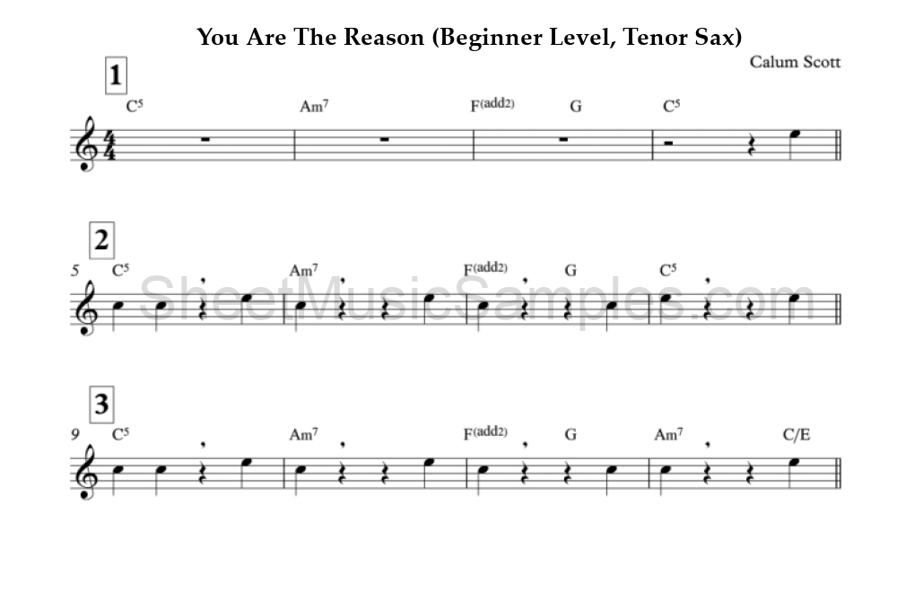 You Are The Reason (Beginner Level, Tenor Sax)