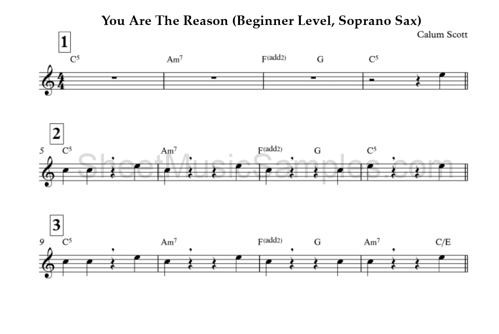 You Are The Reason (Beginner Level, Soprano Sax)