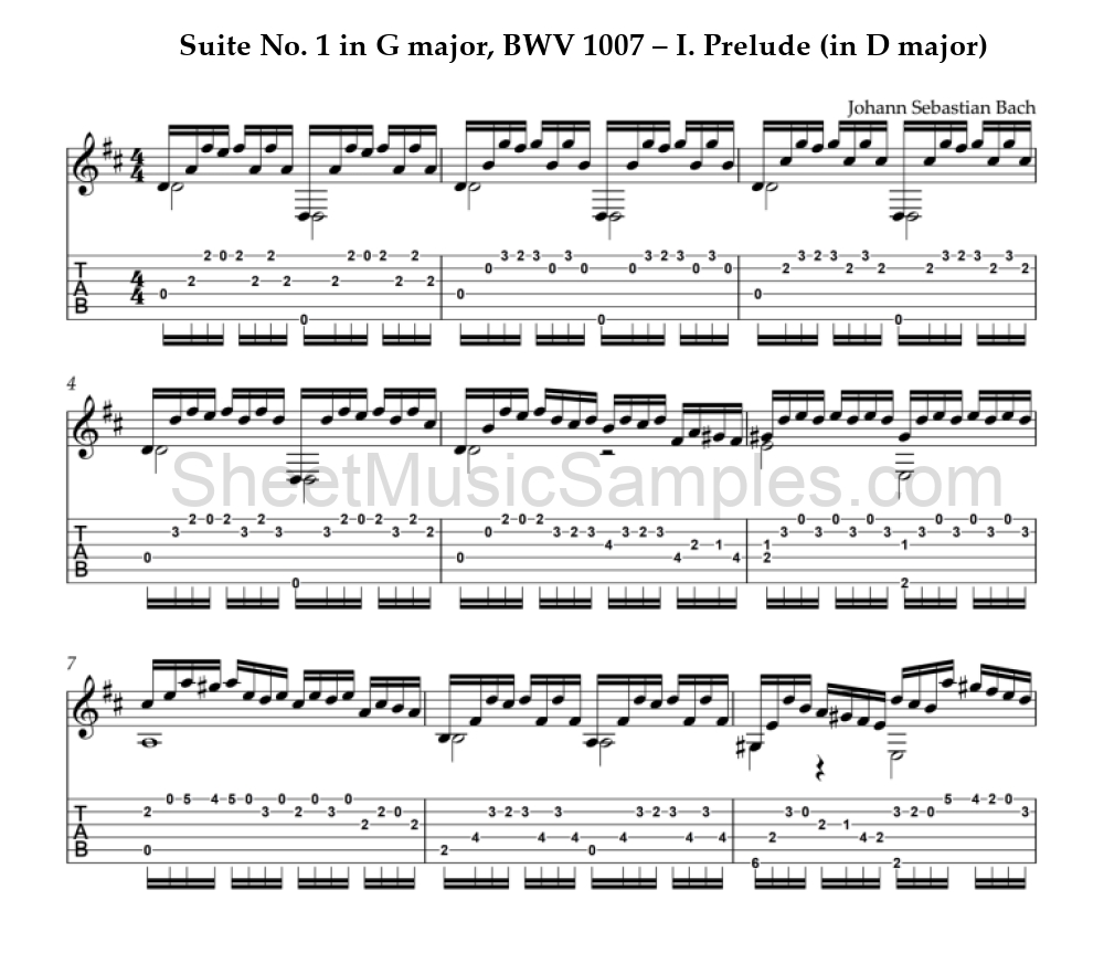 Suite No. 1 in G major, BWV 1007 – I. Prelude (in D major)