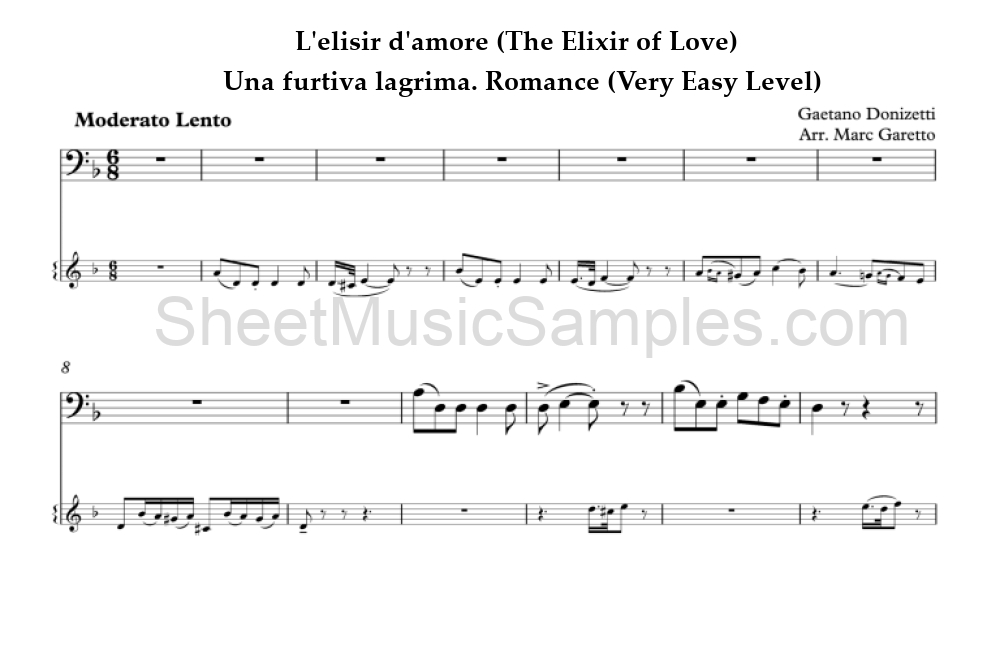 L'elisir d'amore (The Elixir of Love) - Una furtiva lagrima. Romance (Very Easy Level)