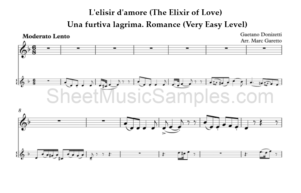 L'elisir d'amore (The Elixir of Love) - Una furtiva lagrima. Romance (Very Easy Level)