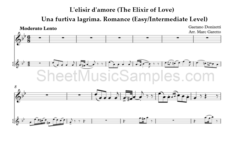 L'elisir d'amore (The Elixir of Love) - Una furtiva lagrima. Romance (Easy/Intermediate Level)