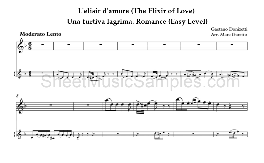 L'elisir d'amore (The Elixir of Love) - Una furtiva lagrima. Romance (Easy Level)