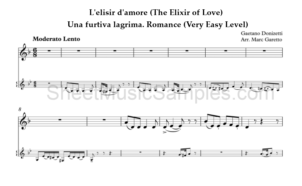 L'elisir d'amore (The Elixir of Love) - Una furtiva lagrima. Romance (Very Easy Level)