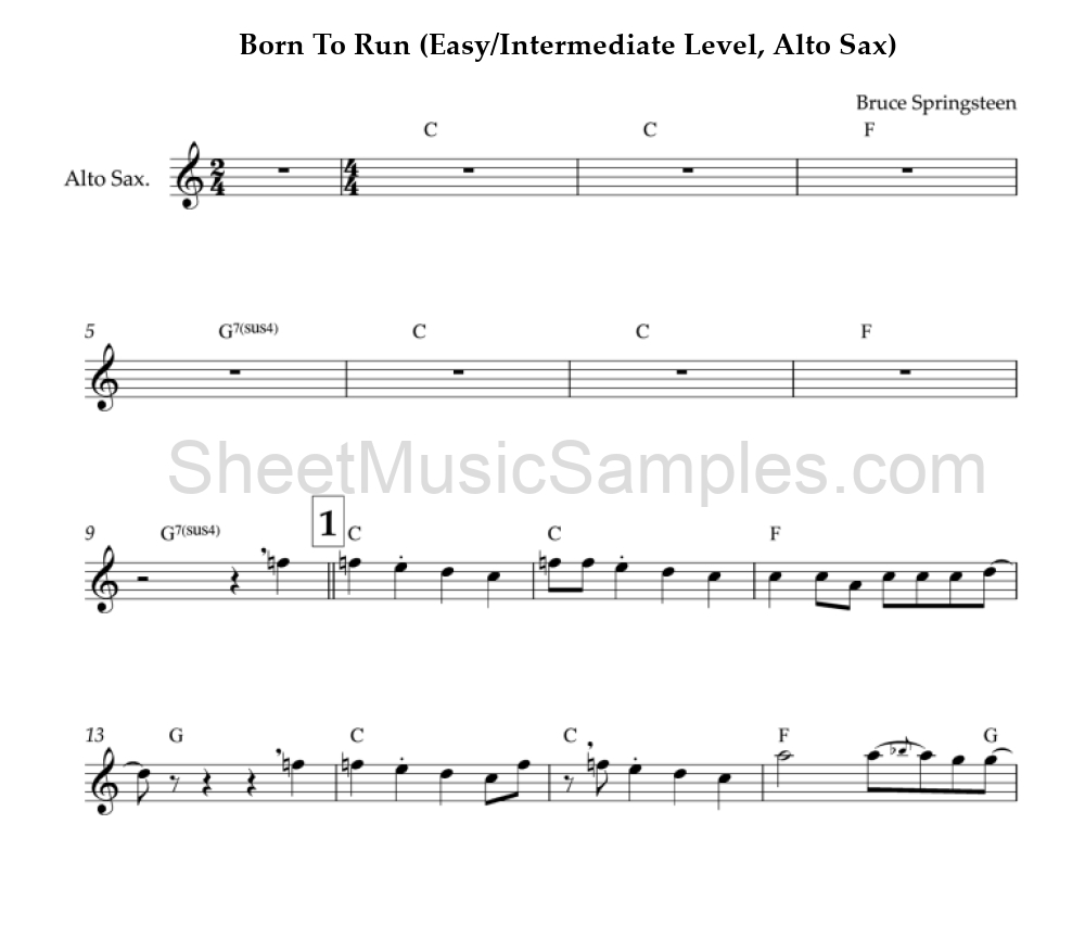 Born To Run (Easy/Intermediate Level, Alto Sax)