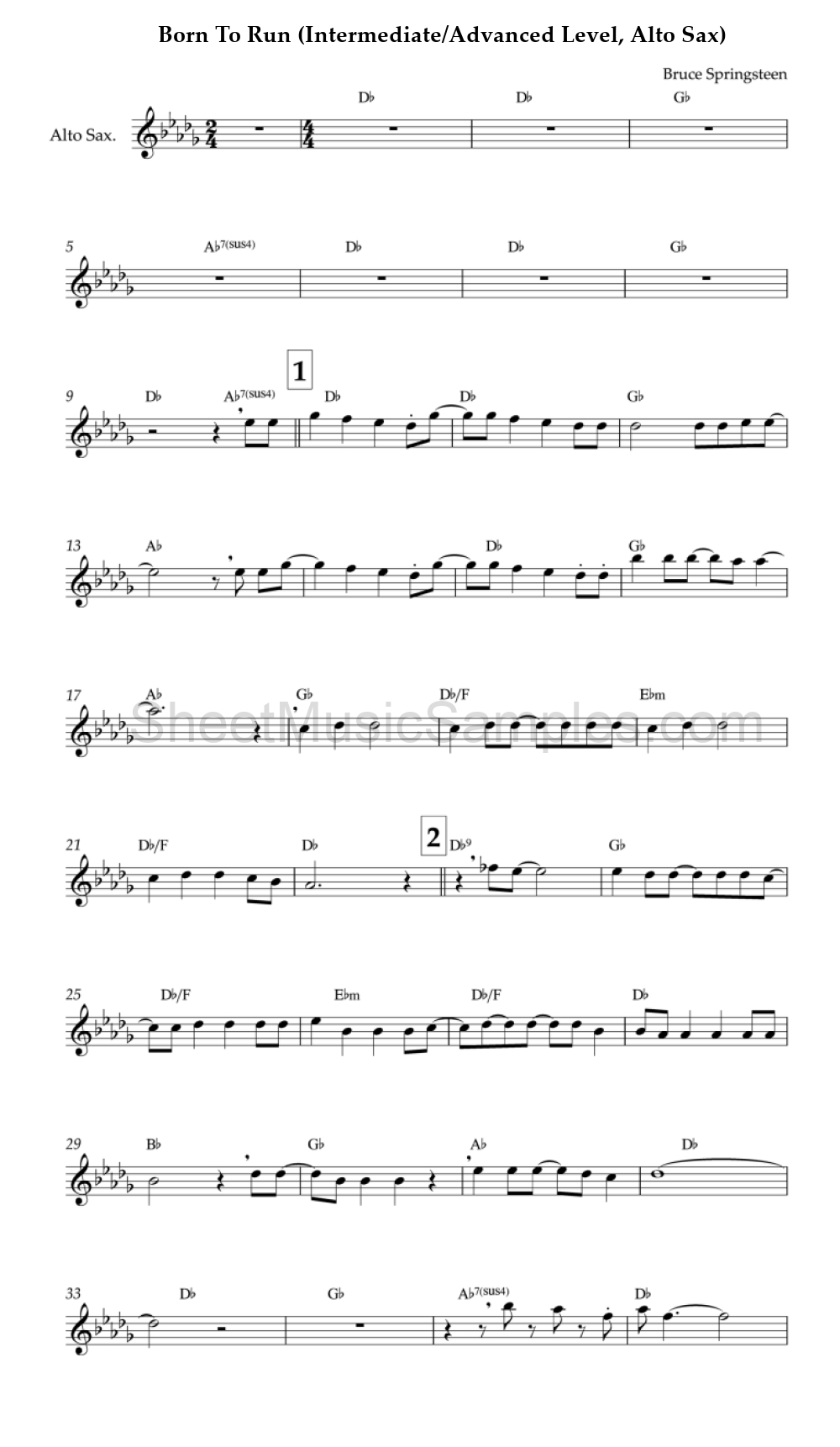 Born To Run (Intermediate/Advanced Level, Alto Sax)