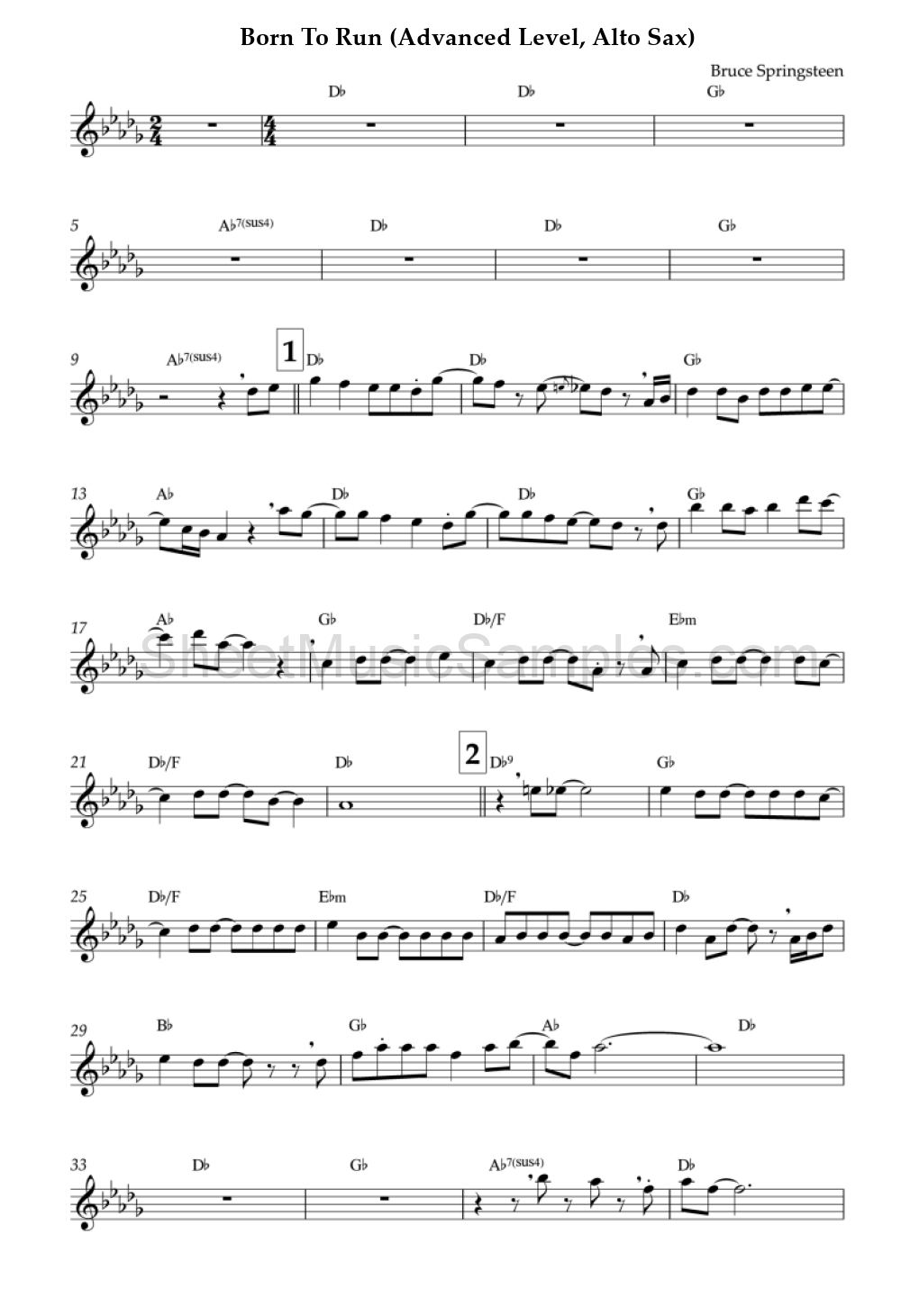 Born To Run (Advanced Level, Alto Sax)