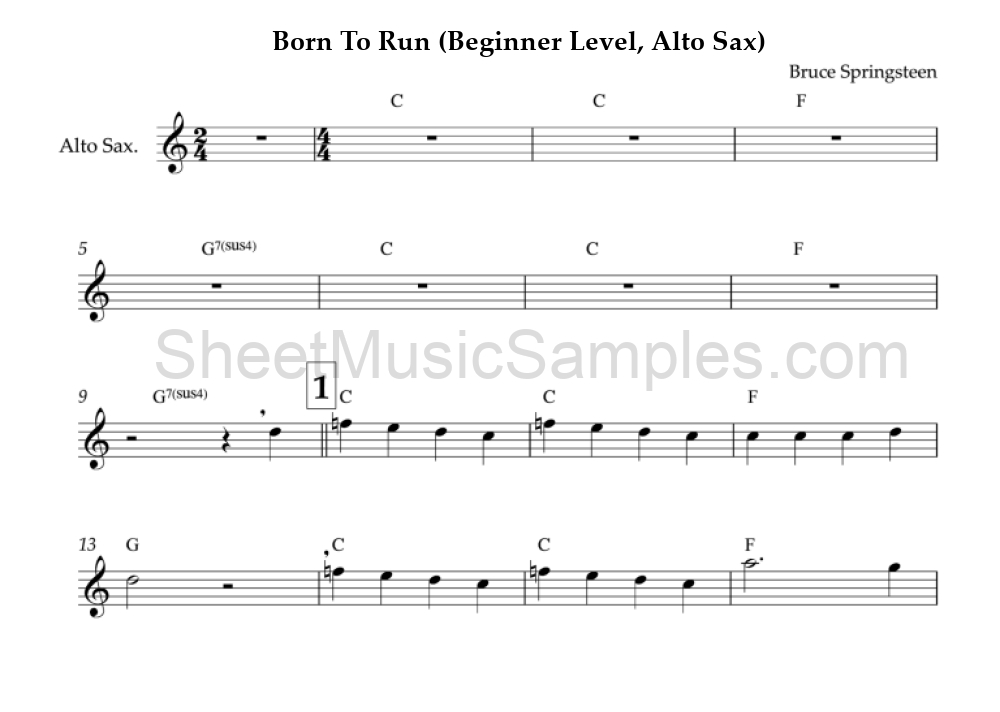 Born To Run (Beginner Level, Alto Sax)