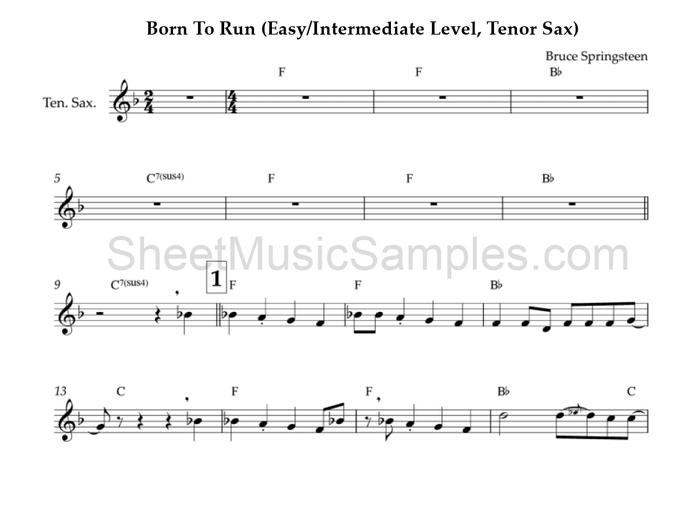 Born To Run (Easy/Intermediate Level, Tenor Sax)