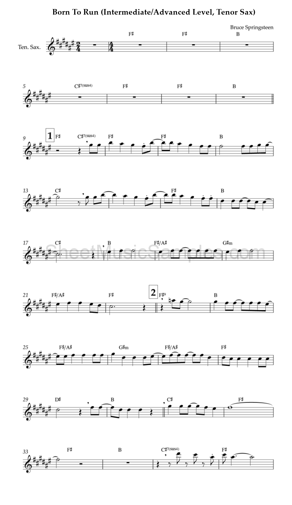 Born To Run (Intermediate/Advanced Level, Tenor Sax)