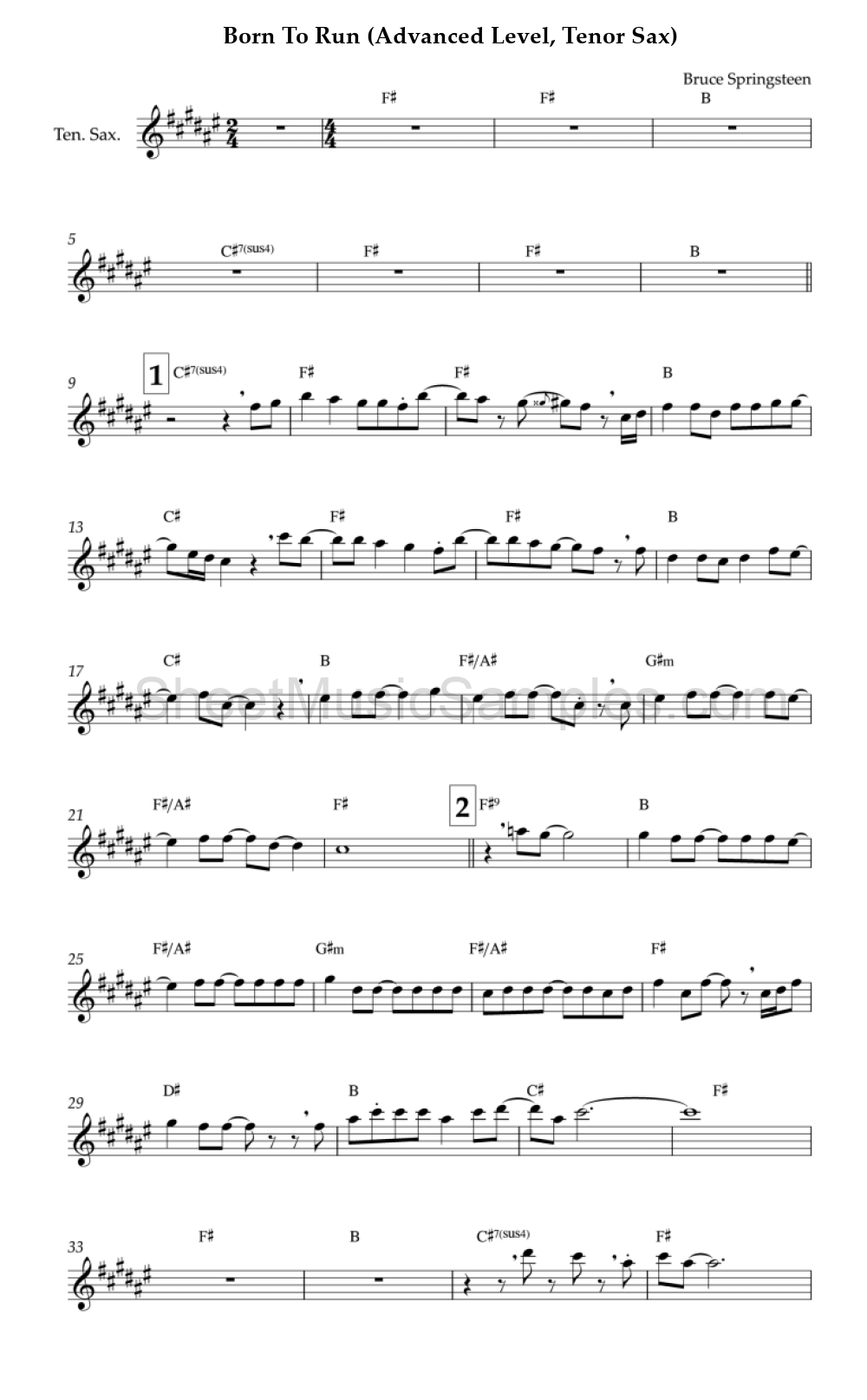 Born To Run (Advanced Level, Tenor Sax)