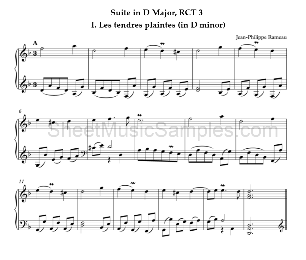 Suite in D Major, RCT 3 - I. Les tendres plaintes (in D minor)