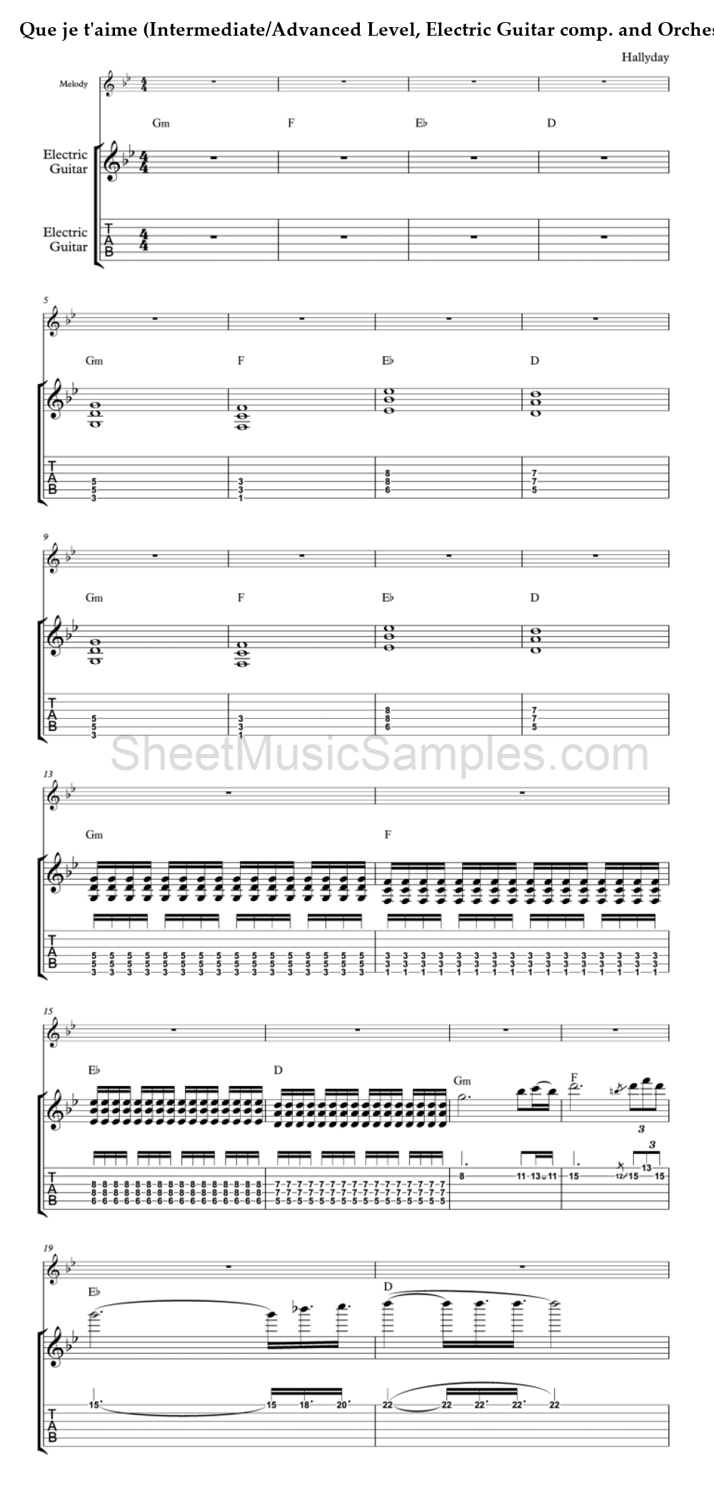 Que je t'aime (Intermediate/Advanced Level, Electric Guitar comp. and Orchestra)