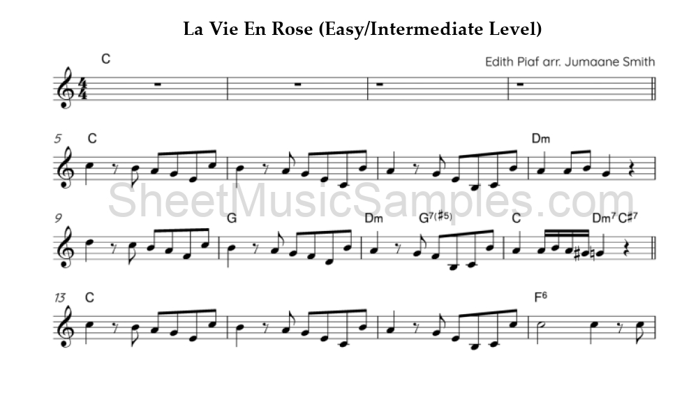 La Vie En Rose (Easy/Intermediate Level)