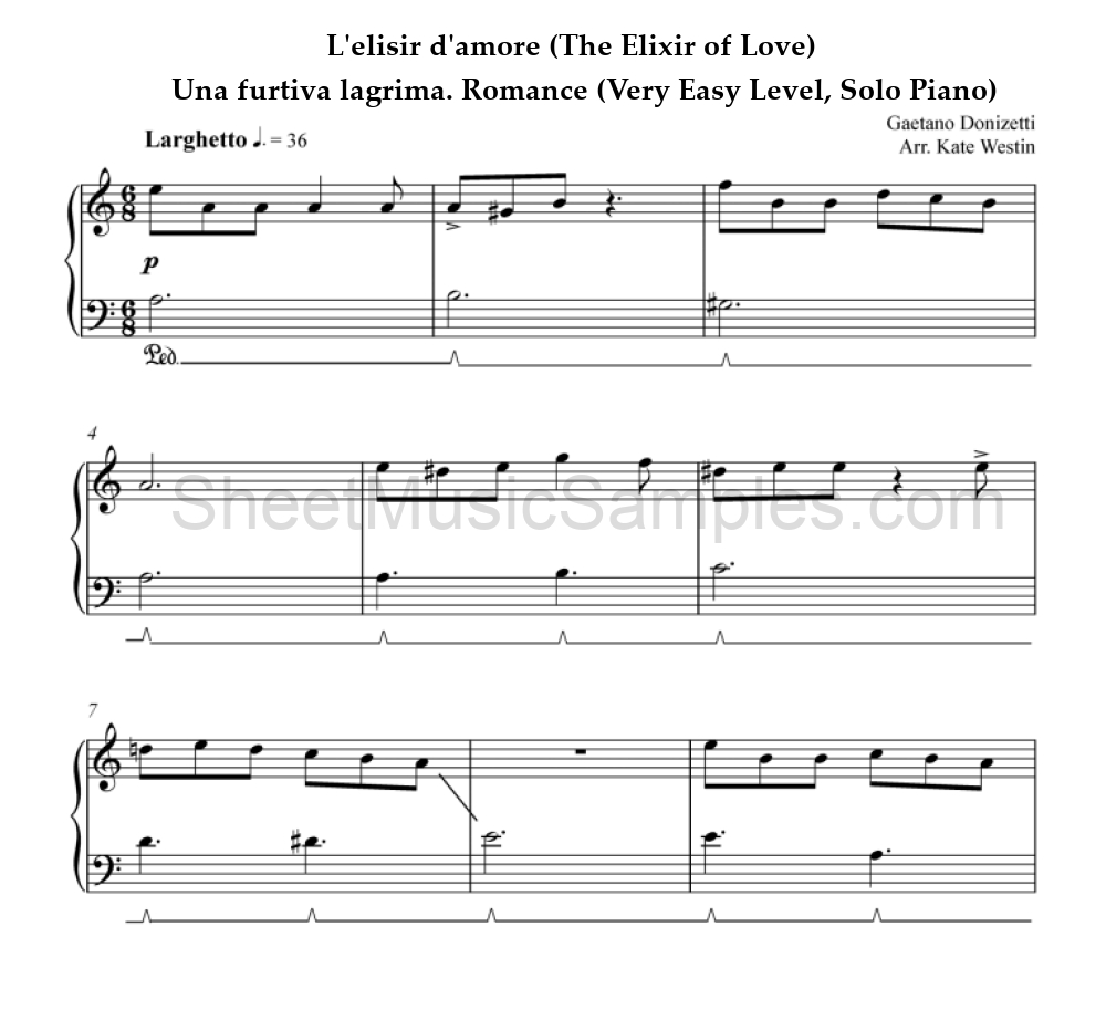 L'elisir d'amore (The Elixir of Love) - Una furtiva lagrima. Romance (Very Easy Level, Solo Piano)