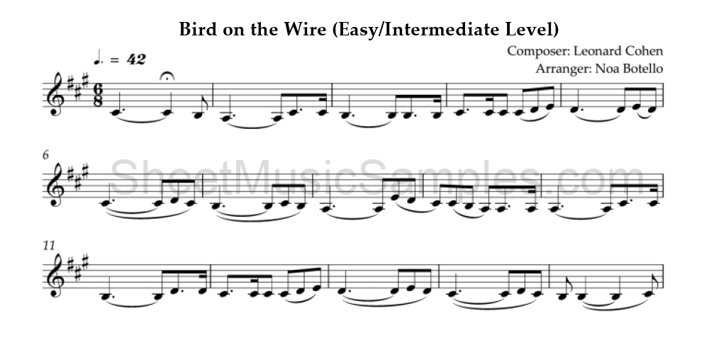 Bird on the Wire (Easy/Intermediate Level)