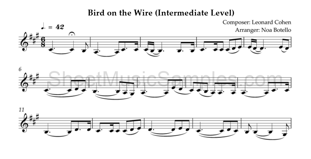 Bird on the Wire (Intermediate Level)