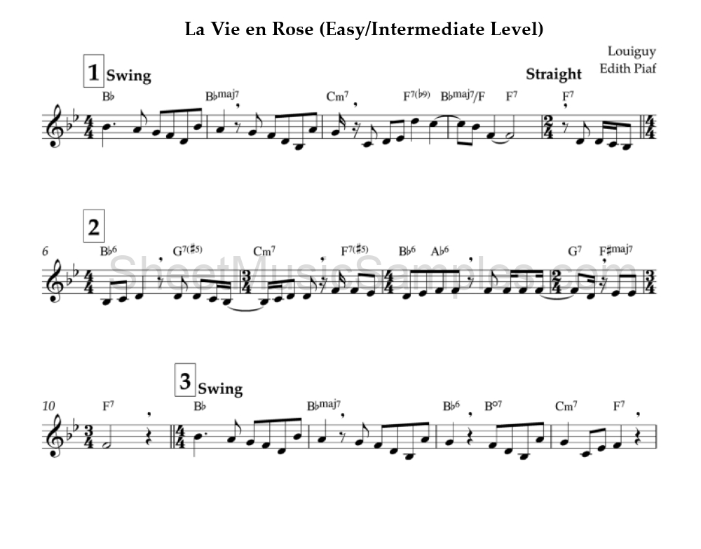 La Vie en Rose (Easy/Intermediate Level)