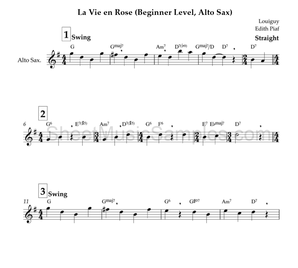 La Vie en Rose (Beginner Level, Alto Sax)