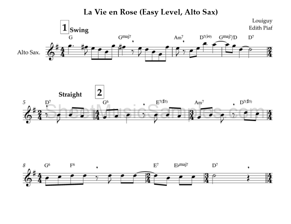 La Vie en Rose (Easy Level, Alto Sax)