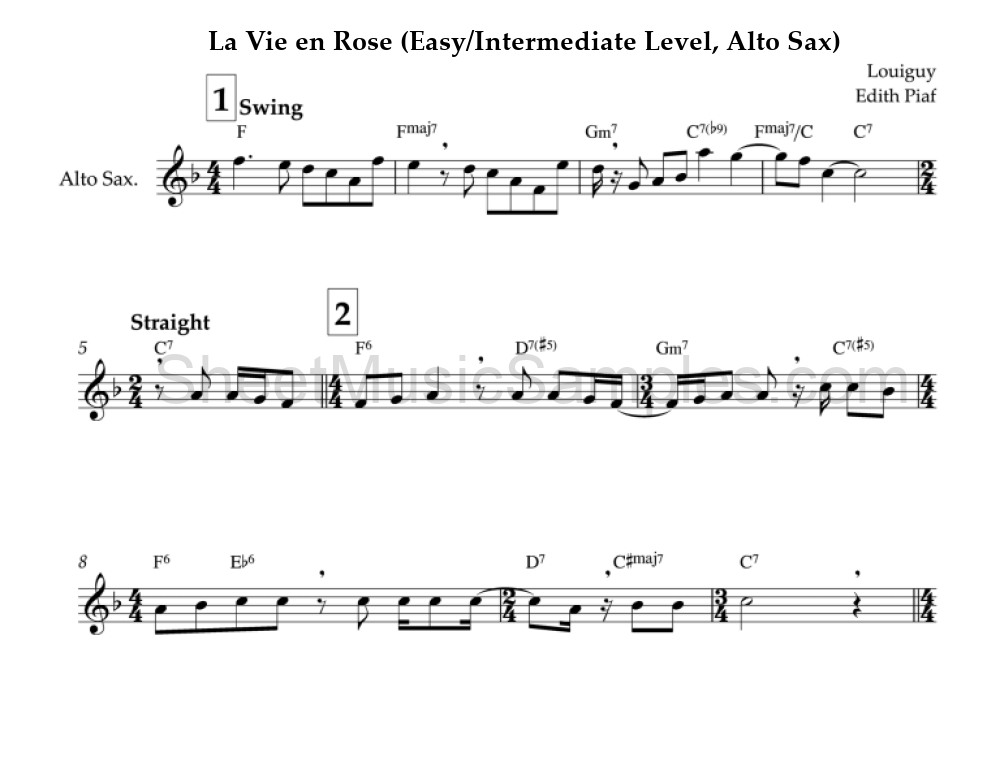 La Vie en Rose (Easy/Intermediate Level, Alto Sax)