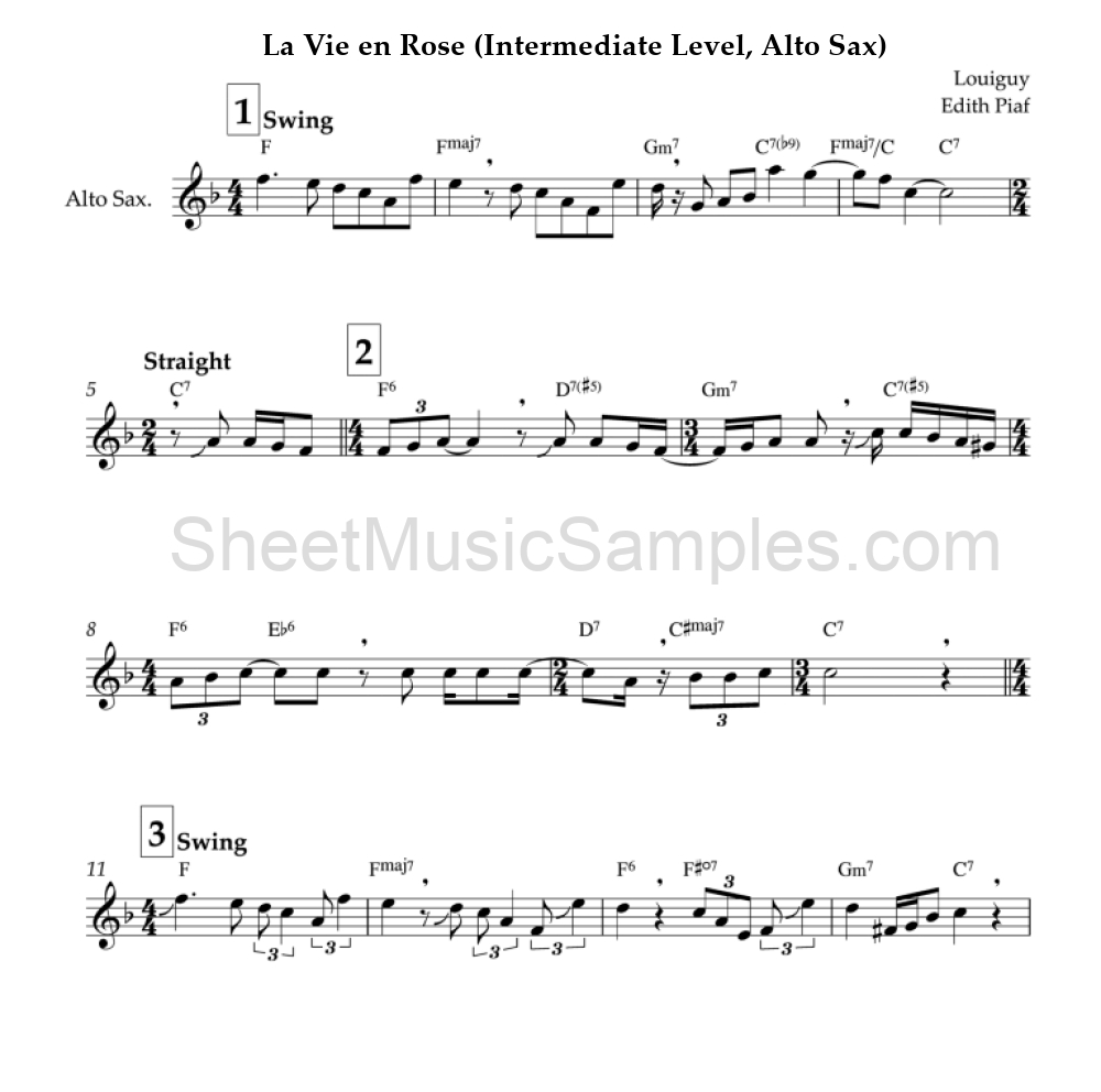 La Vie en Rose (Intermediate Level, Alto Sax)