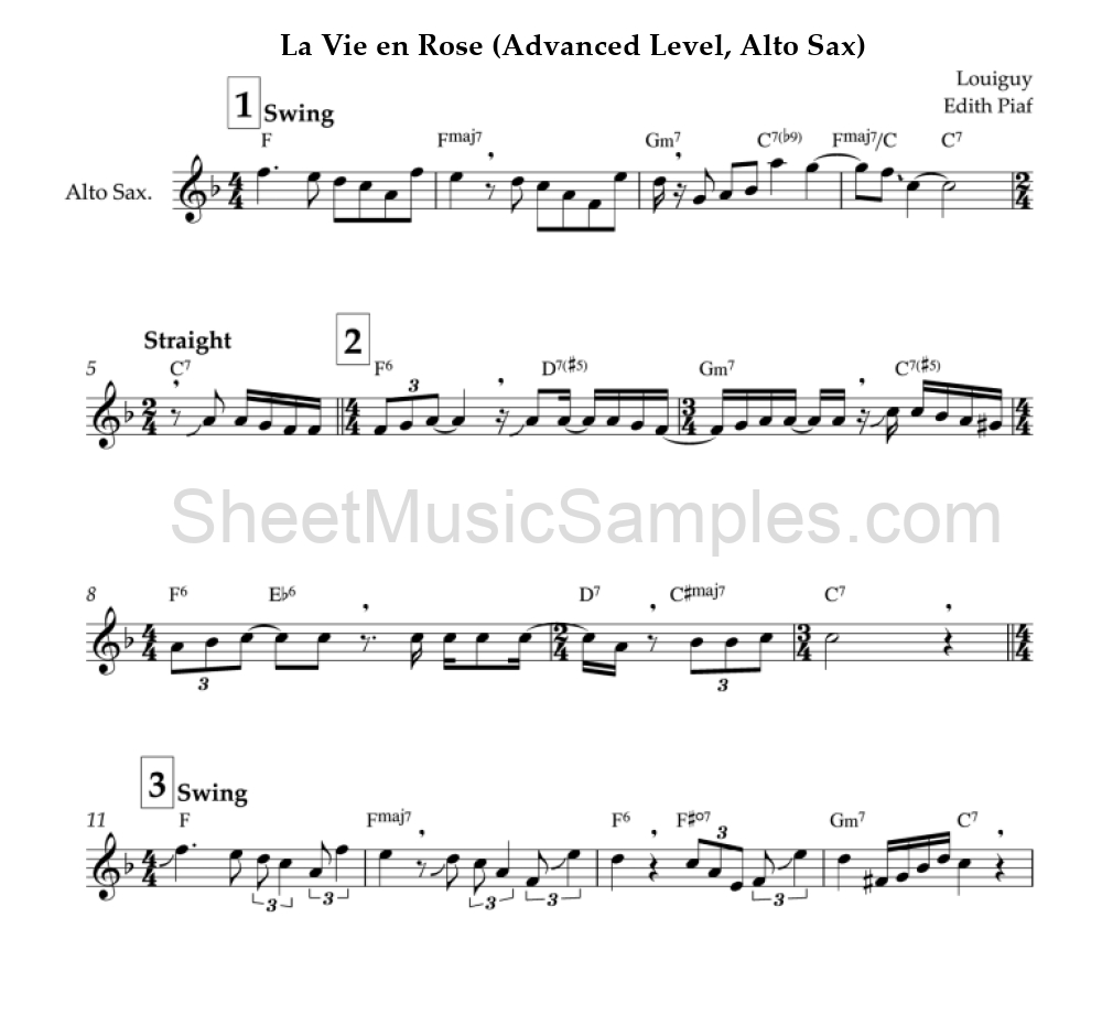 La Vie en Rose (Advanced Level, Alto Sax)