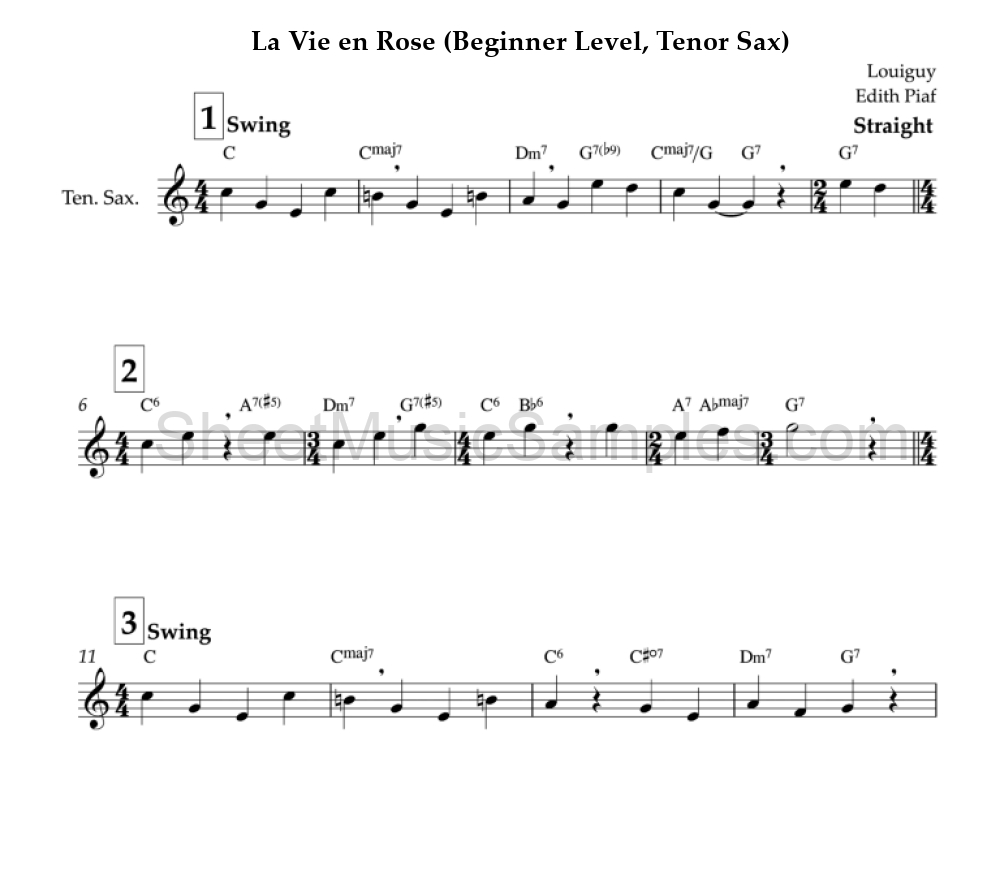 La Vie en Rose (Beginner Level, Tenor Sax)