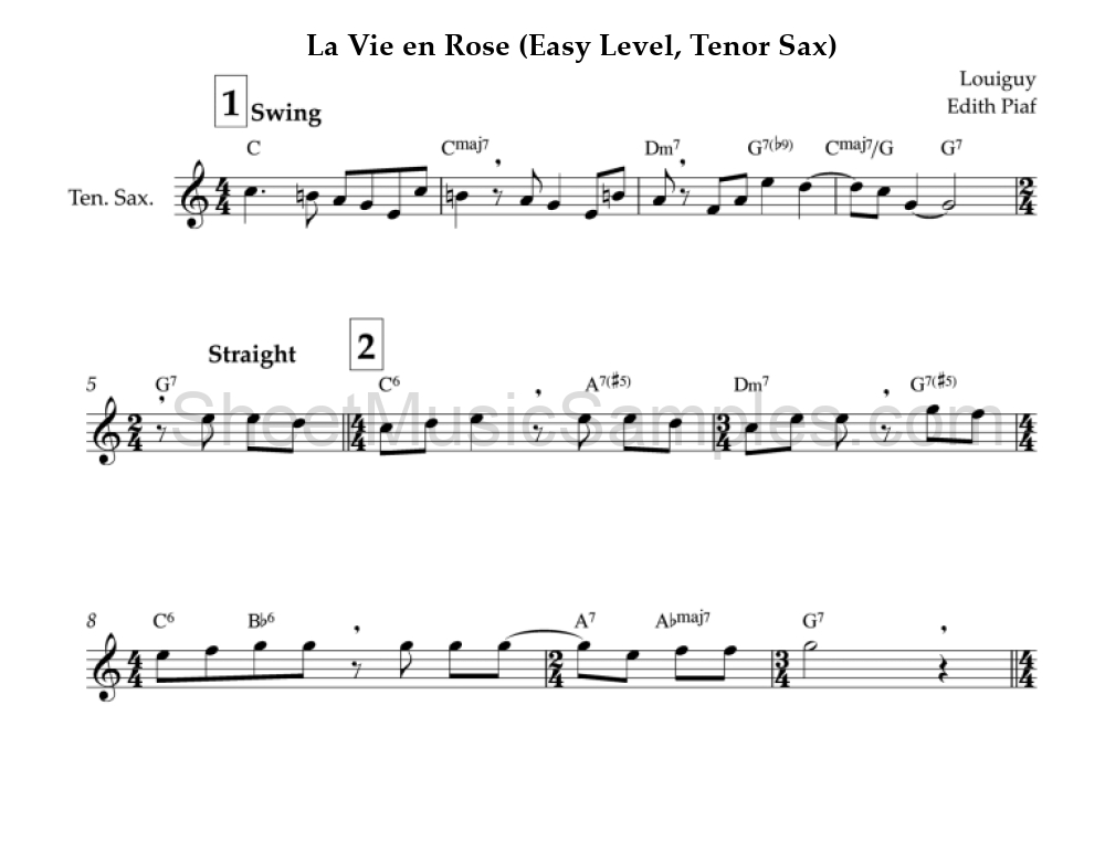 La Vie en Rose (Easy Level, Tenor Sax)