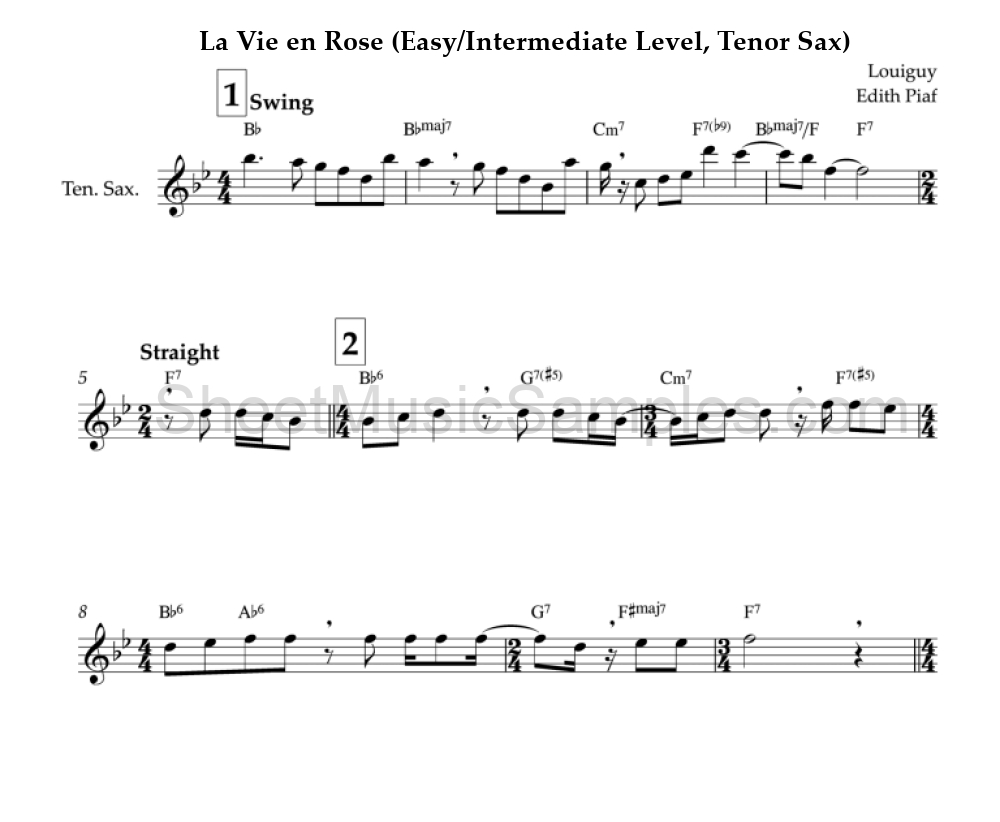 La Vie en Rose (Easy/Intermediate Level, Tenor Sax)