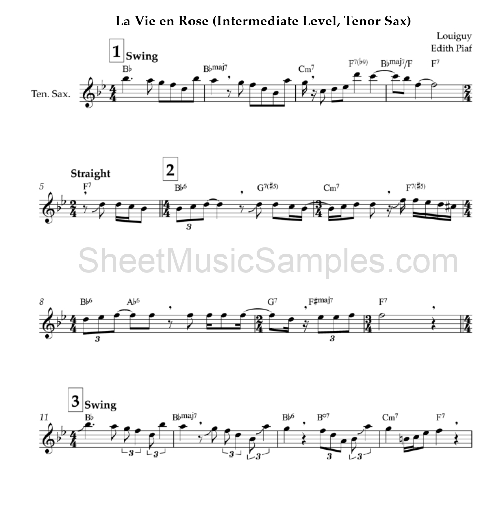 La Vie en Rose (Intermediate Level, Tenor Sax)